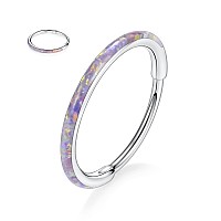 Gagabody Septum Ring 16G Clicker Cartilage Earring 16G Nose Septum Nose Nostril Stainless Steel Purple Opal Paved Jewelry For Wo