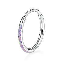 Gagabody Septum Ring 16G Clicker Cartilage Earring 16G Nose Septum Nose Nostril Stainless Steel Purple Opal Paved Jewelry For Wo