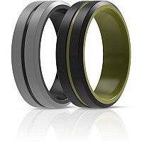 Thunderfit Silicone Wedding Rings For Men 2 Layer Middle Line Beveled Edge 82Mm Wide 25Mm Thick Olive Greenblack Blackgr