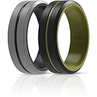 Thunderfit Silicone Wedding Rings For Men 2 Layer Middle Line Beveled Edge 82Mm Wide 25Mm Thick Olive Greenblack Blackgr