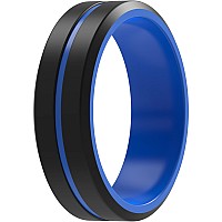 Thunderfit Silicone Wedding Rings For Men 2 Layer Middle Line Beveled Edge 82Mm Wide 25Mm Thick Blue Ablack Size 12513