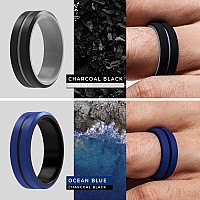 Thunderfit Silicone Wedding Rings For Men 2 Layer Middle Line Beveled Edge 82Mm Wide 25Mm Thick Sky Blue Egrey B Blackda