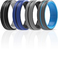 Thunderfit Silicone Wedding Rings For Men 2 Layer Middle Line Beveled Edge 82Mm Wide 25Mm Thick Sky Blue Egrey B Blackda