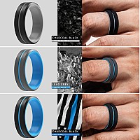 Thunderfit Silicone Wedding Rings For Men 2 Layer Middle Line Beveled Edge 82Mm Wide 25Mm Thick 7 Rings Combination D Siz