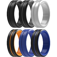 Thunderfit Silicone Wedding Rings For Men 2 Layer Middle Line Beveled Edge 82Mm Wide 25Mm Thick Grey Bblack Blue Ablack