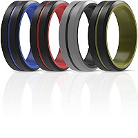 Thunderfit Silicone Wedding Rings For Men 2 Layer Middle Line Beveled Edge 82Mm Wide 25Mm Thick Dark Red Bblack Dark Blue