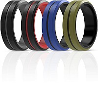 Thunderfit Silicone Wedding Rings For Men 2 Layer Middle Line Beveled Edge 82Mm Wide 25Mm Thick Dark Red Bblack Grey Bbl