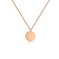 Sannyra Initial Necklaces For Women 18K 26 Capital Nrose Gold Plated Letter Necklace Disc Double Side Pendant Dainty Adjustab