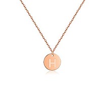 Sannyra Initial Necklaces For Women 18K 26 Capital Hrose Gold Plated Letter Necklace Disc Double Side Pendant Dainty Adjustab