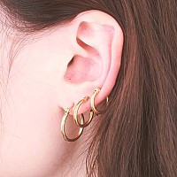 Besteel 510 Pairs Stainless Steel Small Hoop Earrings Clasp Gold Plated Hoop Rounded Earrings Set For Women Men Nickel Free