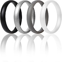 Thunderfit Silicone Wedding Bands For Women Super Thin Stackable 3Mm Width 15Mm Thick Black Silver Grey C White Size 9