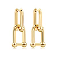 Sloong 14K Gold Plated U Shape Chunky Link Chain Chunky Circle Hoop Earrings Paperclip Link Chain Jewelry Drop Dangle Earrings S