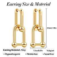 Sloong 14K Gold Plated U Shape Chunky Link Chain Chunky Circle Hoop Earrings Paperclip Link Chain Jewelry Drop Dangle Earrings S