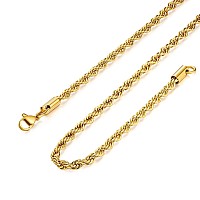 Giftall 25Mm Rope Chain Necklace Stainless Steel Twist Rope Chain Necklace For Men Women 20 Inches 18K Real Gold Plated