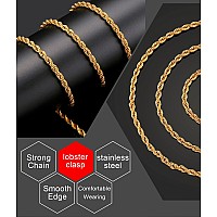 Giftall 4Mm 18K Real Gold Plated Rope Chain Necklace Stainless Steel Men Chain Necklace Women Chains 32 Inches