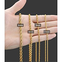 Giftall 4Mm 18K Real Gold Plated Rope Chain Necklace Stainless Steel Men Chain Necklace Women Chains 32 Inches