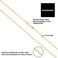 Kooljewelry Yellow Gold Over Sterling Silver Round Cable Chain Necklace 16 Mm 18 Inch