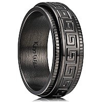 King Will 8Mm Black Spinner Stainless Steel Ring Fidget Ring Anxiety Ring For Men Greek Key Pattern