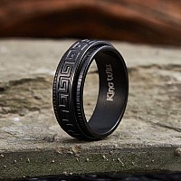 King Will 8Mm Black Spinner Stainless Steel Ring Fidget Ring Anxiety Ring For Men Greek Key Pattern