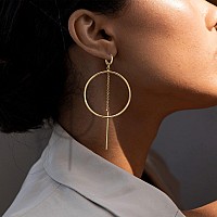 14K Gold Hoops Earrings For Women High Polished Dangly Bar Earrings Cute And Aesthetic Earrings For Women Girls