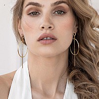 14K Gold Hoops Earrings For Women High Polished Dangly Bar Earrings Cute And Aesthetic Earrings For Women Girls