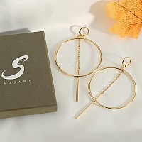 14K Gold Hoops Earrings For Women High Polished Dangly Bar Earrings Cute And Aesthetic Earrings For Women Girls