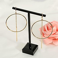 14K Gold Hoops Earrings For Women High Polished Dangly Bar Earrings Cute And Aesthetic Earrings For Women Girls