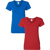 Gildan Womens Heavy Cotton Vneck Tshirt 2Pack Lrgroyalred