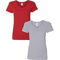 Gildan Womens Heavy Cotton Vneck Tshirt 2Pack Lrgredsportgray