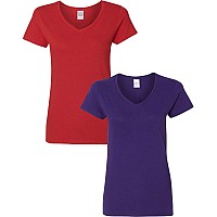 Gildan Womens Heavy Cotton Vneck Tshirt 2Pack 2Xlredpurple