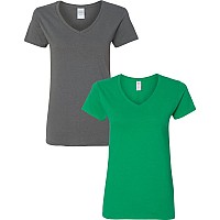 Gildan Womens Heavy Cotton Vneck Tshirt 2Pack Lrgcharcoalirish