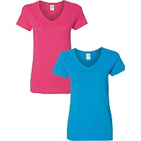 Gildan Womens Heavy Cotton Vneck Tshirt 2Pack Lrgheleconiasapphire