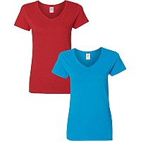 Gildan Womens Heavy Cotton Vneck Tshirt 2Pack 2Xlredsapphire