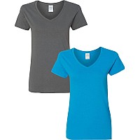 Gildan Womens Heavy Cotton Vneck Tshirt 2Pack Xlcharcoalsapphire