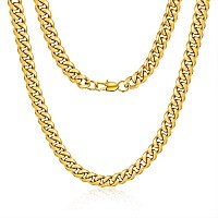 Jewlpire Diamond Cut Miami Cuban Link Chain For Men Gold Chain For Men Chain Necklace For Men Boys Women Hiphop Cool Men