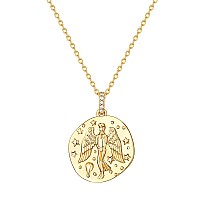 Pavoi 14K Gold Plated Engraved Coin Pendant Byzantine Coin Necklace Bohemian Necklace Stars Yellow Gold Plated