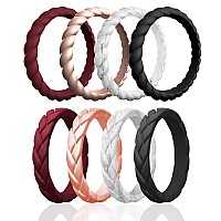 Roq Silicone Rubber Wedding Rings For Women Thin Braided Flame Leaves Stackable Rubber Silicone Wedding Band Bridal Jewelry S