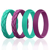 Roq Silicone Rubber Wedding Ring For Women Thin Stackable Braided Flame Leaves Dome Rubber Silicone Wedding Band Anniversar