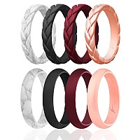 Roq Silicone Rubber Wedding Ring For Women Thin Stackable Braided Flame Leaves Dome Rubber Silicone Wedding Band Anniversar