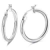 Milacolato 925 Sterling Silver Hoop Earrings For Women Girls 18K White Gold Plated Chunky Huggie Hoop Earrings Hypoallergenic Li