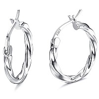 Milacolato 925 Sterling Silver Hoop Earrings For Women Girls 18K White Gold Plated Twisted Hoop Earrings Hypoallergenic Lightwei