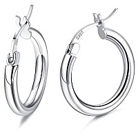 Milacolato 925 Sterling Silver Hoop Earrings For Women Girls 18K White Gold Plated Chunky Huggie Hoop Earrings Hypoallergenic Li