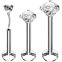 Bodyj4You 3Pc Labret Tragus Stud Push In Earrings Internally Threaded Surgical Steel Helix Lip Monroe Medusa Conch Versatile