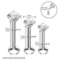 Bodyj4You 3Pc Labret Tragus Stud Push In Earrings Internally Threaded Surgical Steel Helix Lip Monroe Medusa Conch Versatile