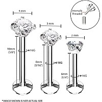 Bodyj4You 3Pc Labret Tragus Stud Push In Earrings Internally Threaded Surgical Steel Helix Lip Monroe Medusa Conch Versatile