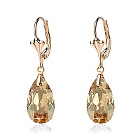 Austrian Crystal Teardrop Leverback Dangle Earrings For Women Fashion 14K Gold Plated Hypoallergenic Jewelry Topaz