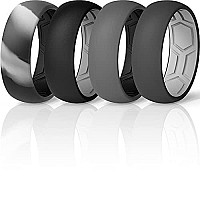 Thunderfit Men Breathable Air Grooves Silicone Wedding Ring Wedding Bands 78Mm Wide 18Mm Thick Blackgrey Camo Grey Ablack