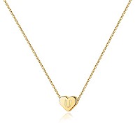 Pavoi 14K Yellow Gold Plated Mini Dainty Heart Initial Necklace Slider Adjustable Necklace 18 Letter Necklaces For Women