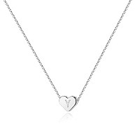 Pavoi 14K White Gold Plated Mini Dainty Heart Initial Necklace Slider Adjustable Necklace 18 Letter Necklaces For Women