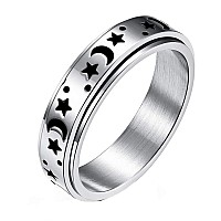 Nylry Titanium Stainless Steel Spinner Rings Moon And Star Fidget Ring Stress Relieving Anxiety Ring Engagement Wedding Promise